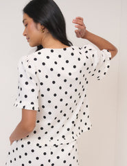 White Polka Dot Tailored Top