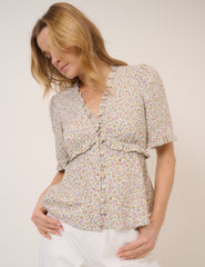Pink Floral V-Neck Blouse