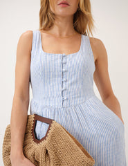 Blue Pinstripe Linen-Blend Cora Jumpsuit