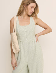 Green Pinstriped Linen-Blend Cora Jumpsuit