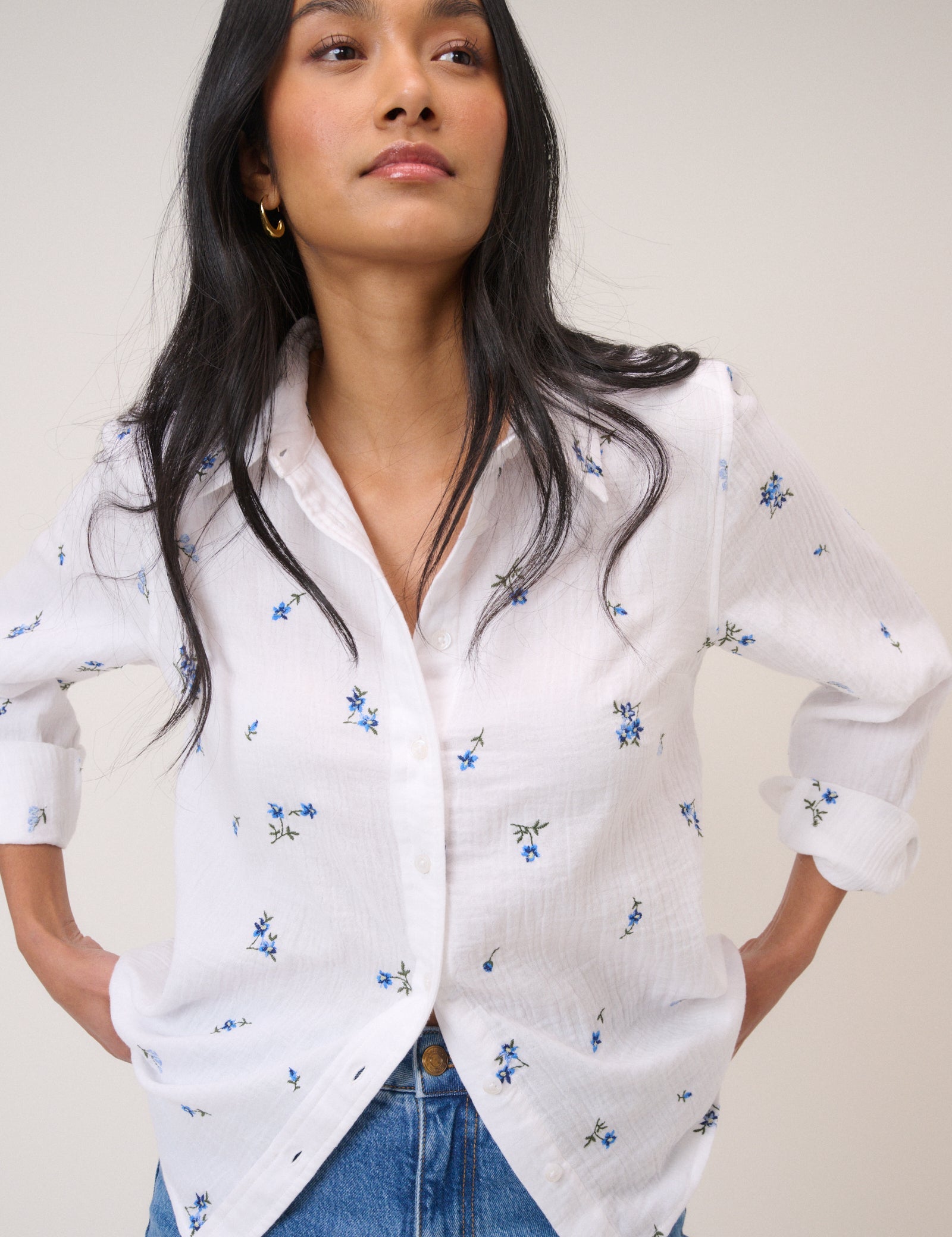 White Floral Embroidered Blouse
