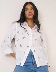 White Floral Embroidered Blouse