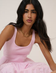 Pink Scoop Neck Everleigh Midi Dress