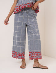 Black Gingham Embroidered Top & Trouser Set