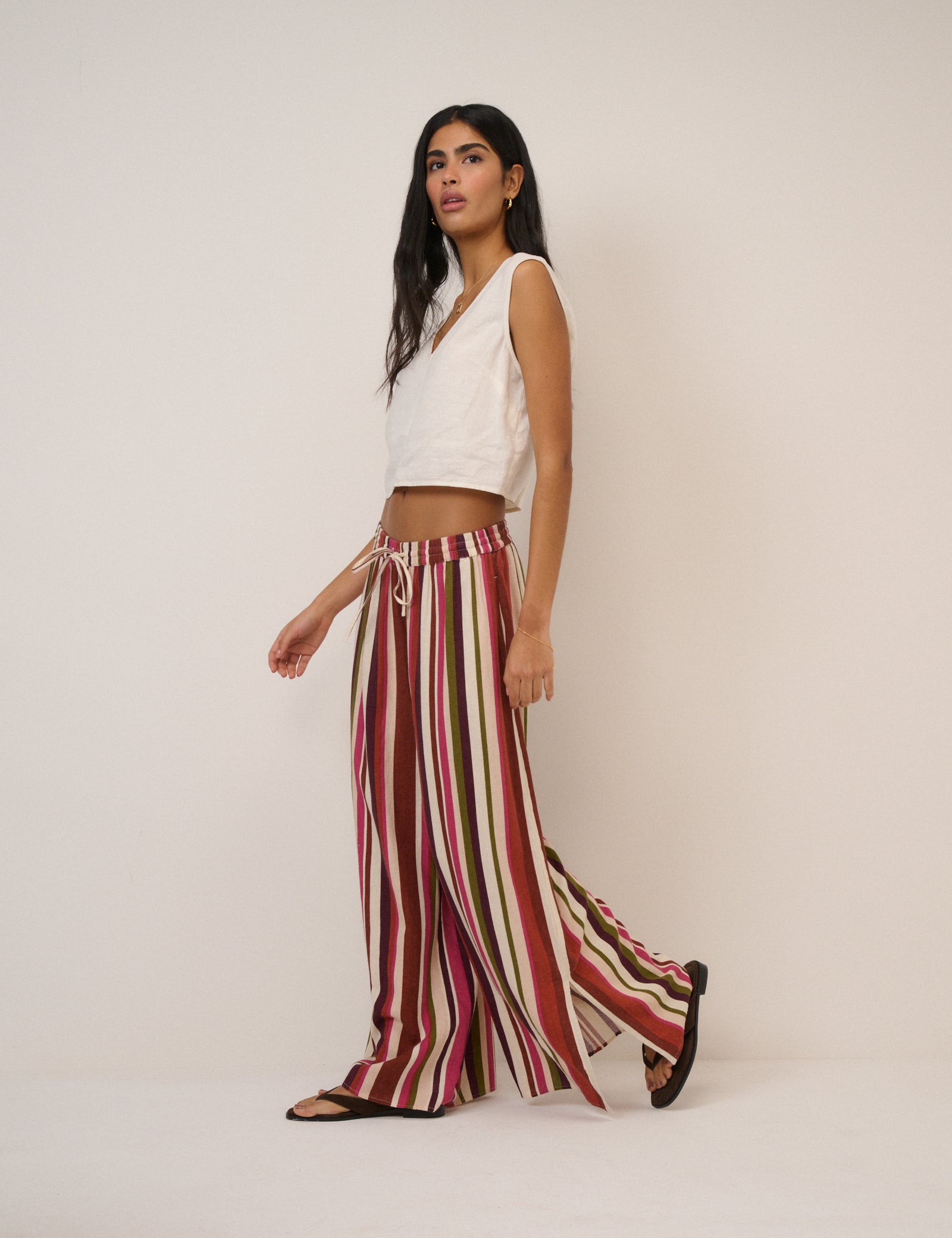 Multi-coloured Striped Top & Trouser Set