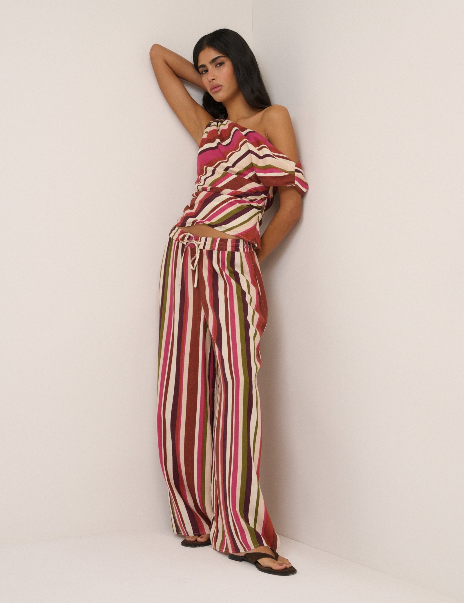 Multi-coloured Striped Top & Trouser Set