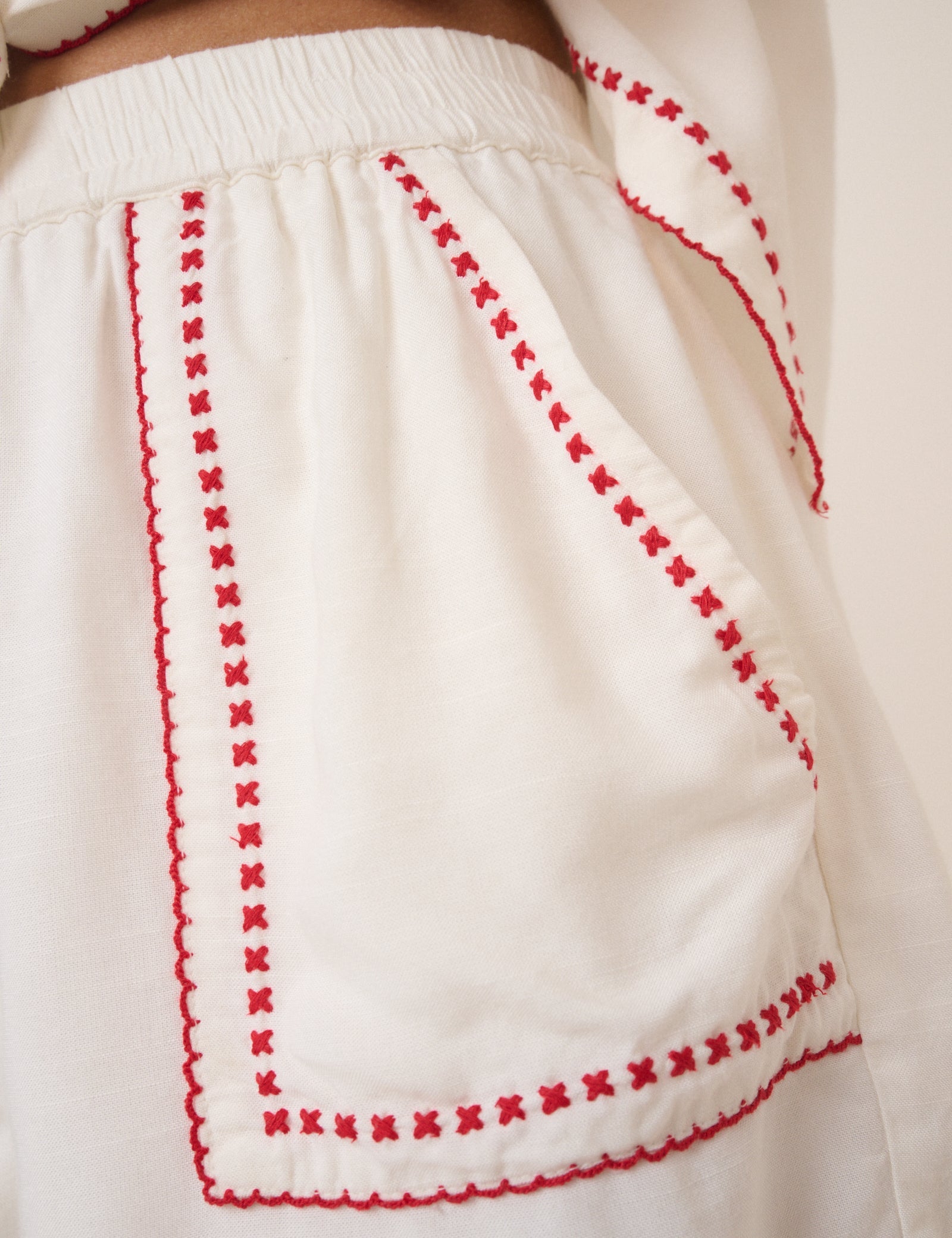 White Embroidered Shorts