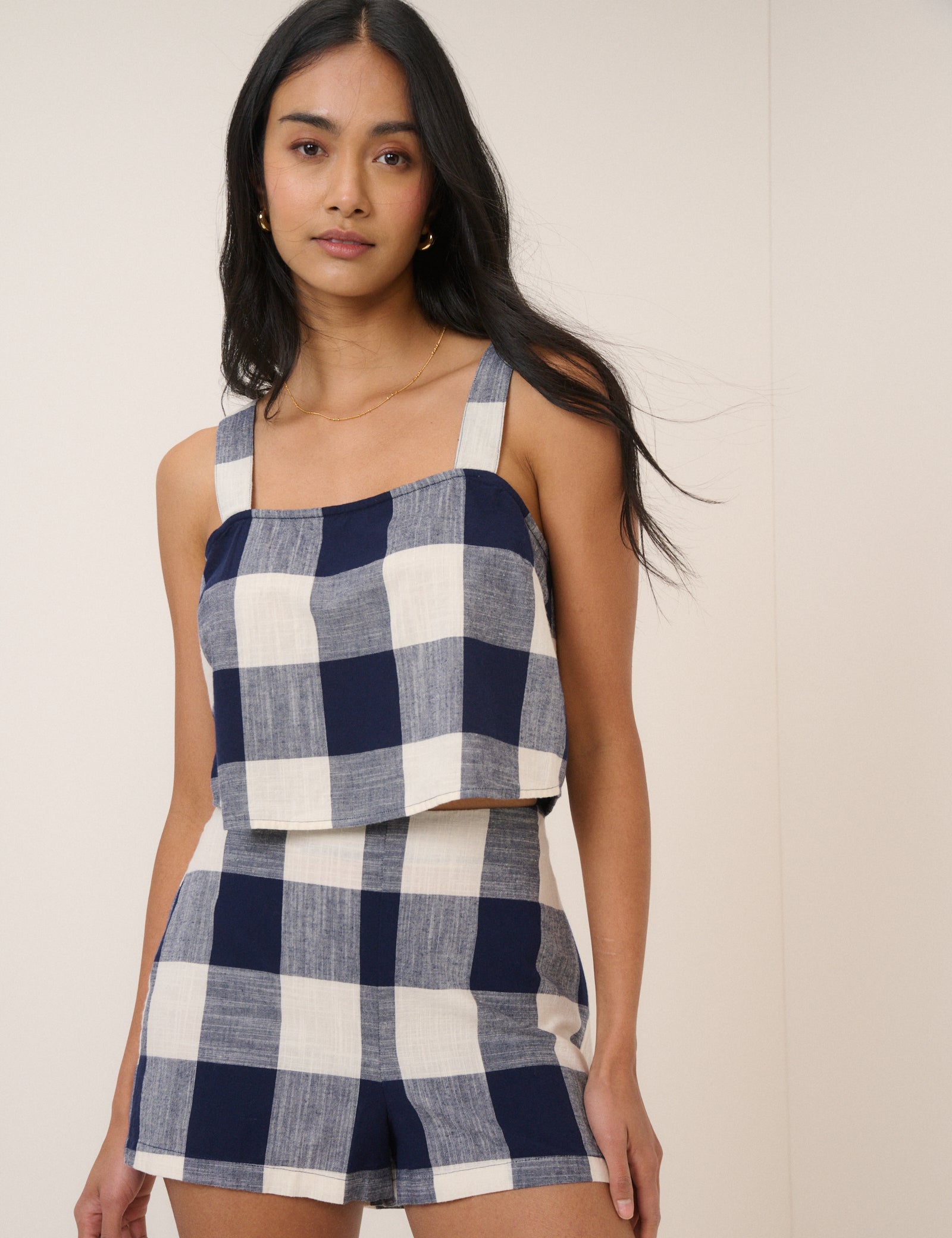 Navy Gingham Top & Shorts Set