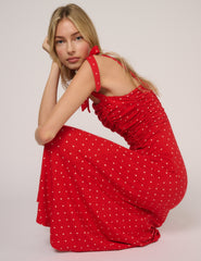 Red Polka Dot Hattie Jersey Midi Dress