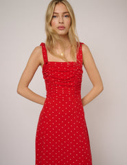 Red Polka Dot Hattie Jersey Midi Dress