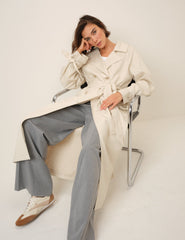 Cream Double-Breasted Lightweight Trench Coat
