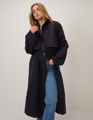 Navy Longline Funnel Neck Parka Jacket