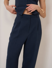 Navy Wide Leg Jax Crepe Trousers