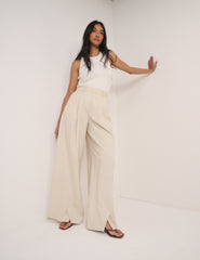 Stone Pleated Wide Leg Tailored Trousers