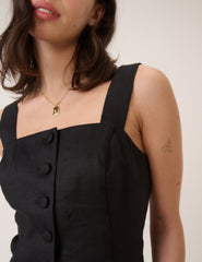Black Strappy Linen-Blend Waistcoat