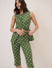Green Polka Dot Waistcoat & Capri Trousers Set
