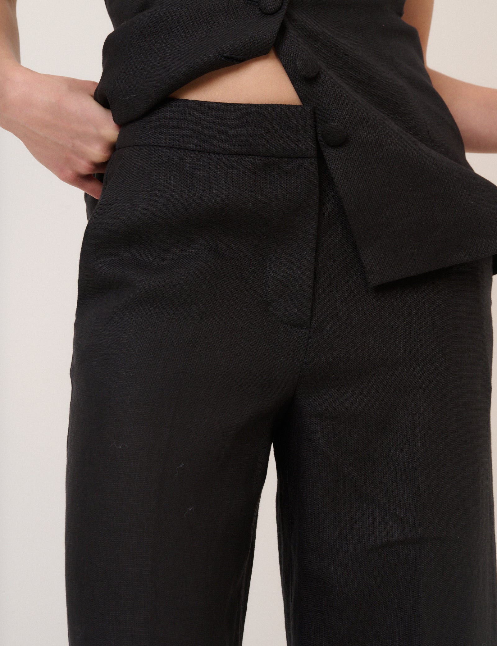Black Cropped Flat Front Trousers