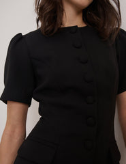Black Short Sleeved Tailored Mini Dress