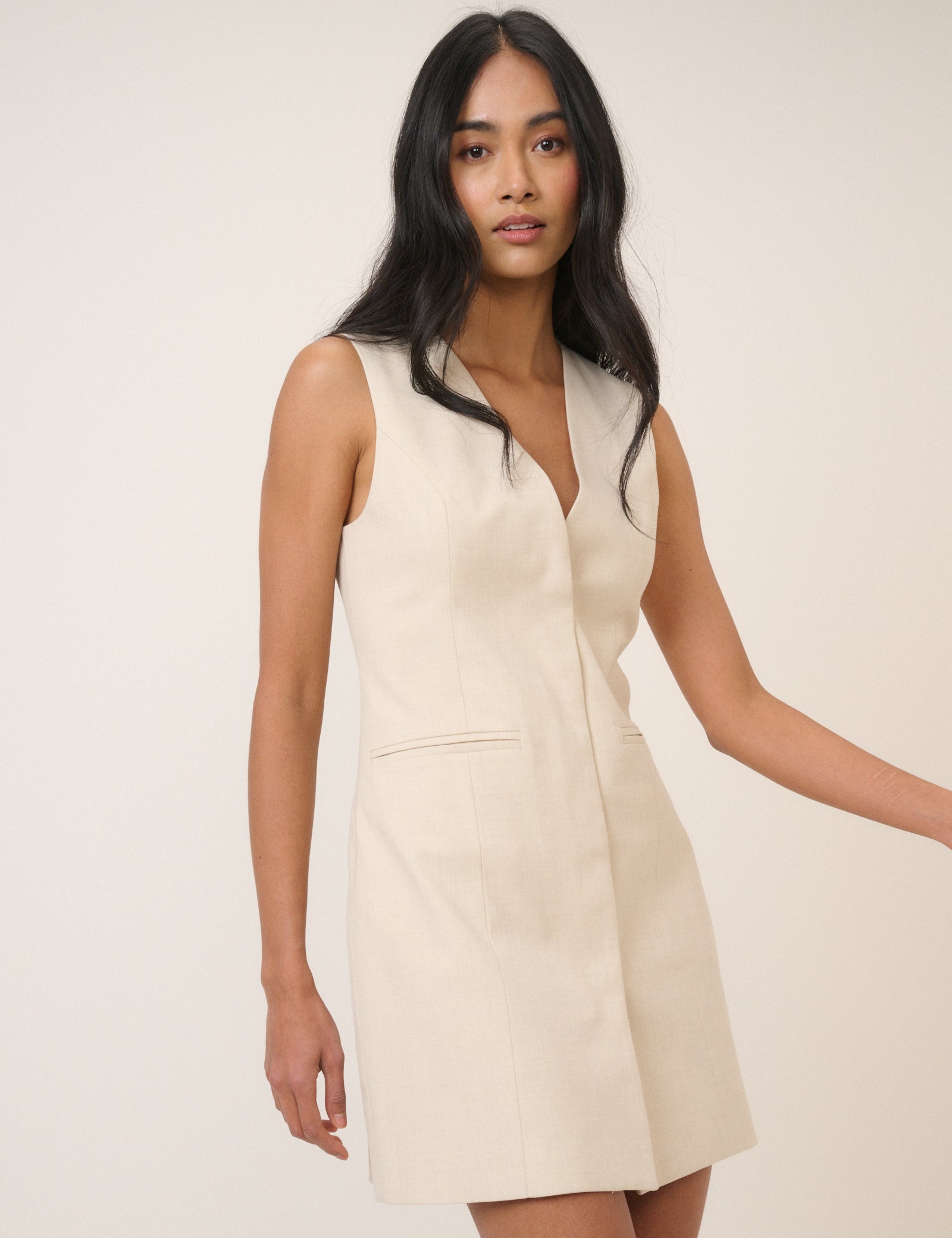 Cream Tailored Sleeveless Mini Dress