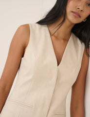 Cream Tailored Sleeveless Mini Dress