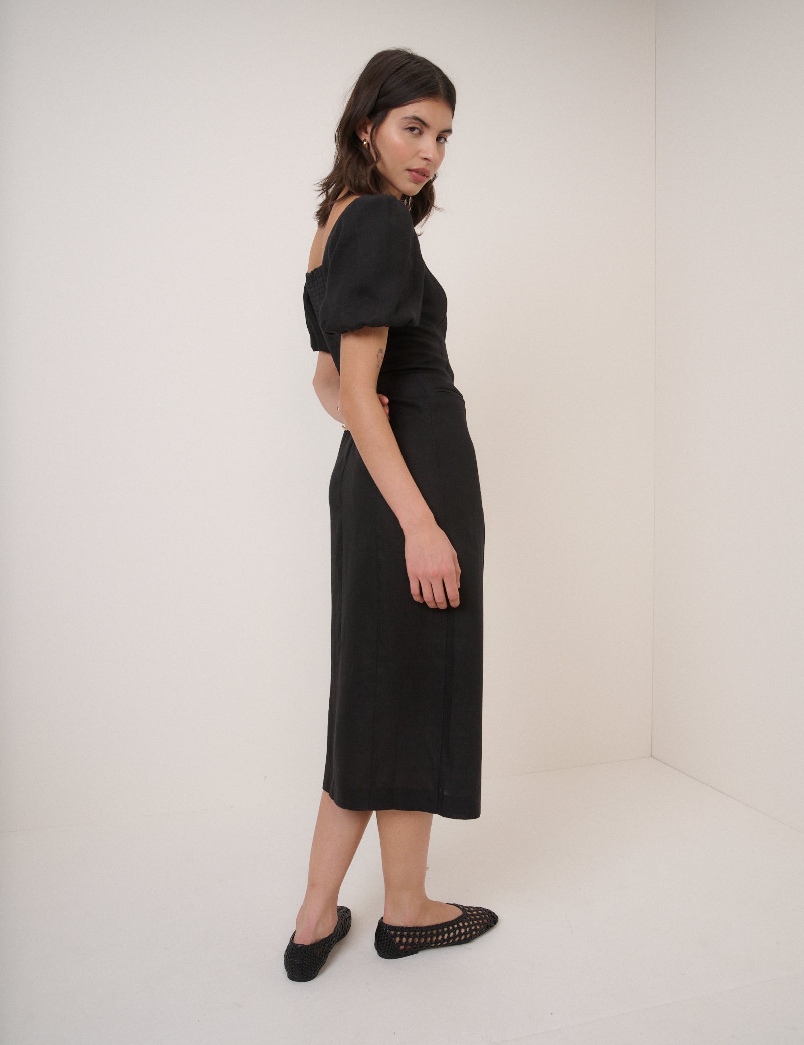 Black Square Neck Tailored Dress