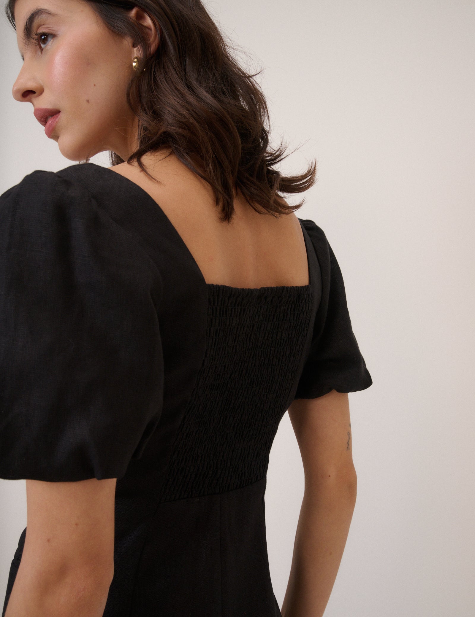 Black Square Neck Tailored Dress