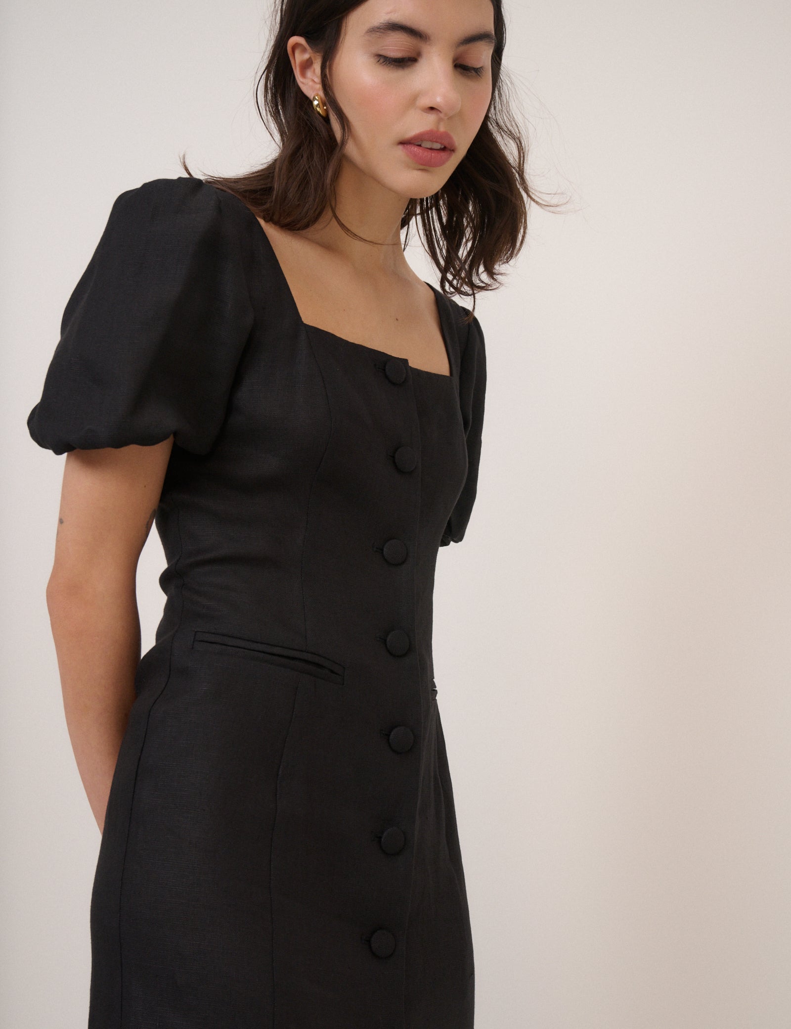 Black Square Neck Tailored Dress