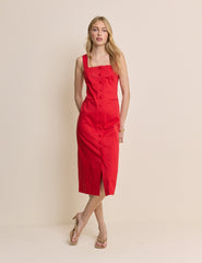Red Square Neck Tailored Dress