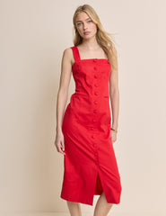 Red Square Neck Tailored Dress