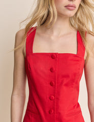 Red Square Neck Tailored Dress