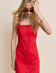 Red Square Neck Tailored Dress