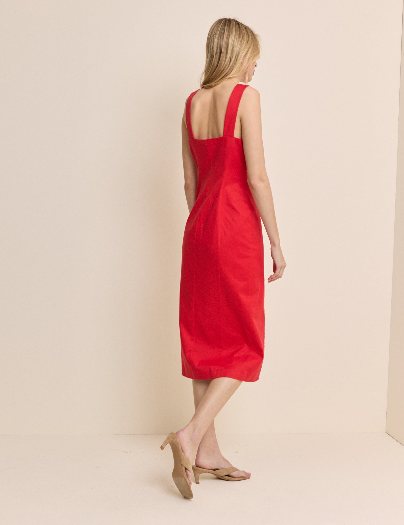 Red Square Neck Tailored Dress
