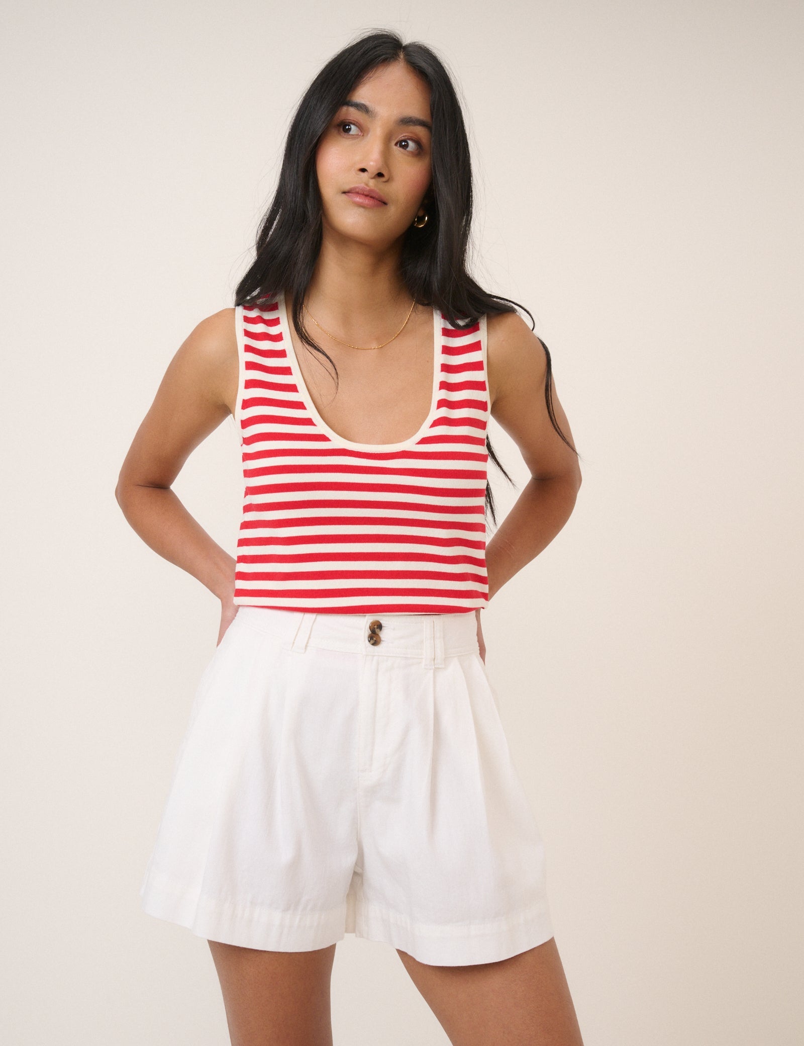 White Pleated High Waisted Shorts