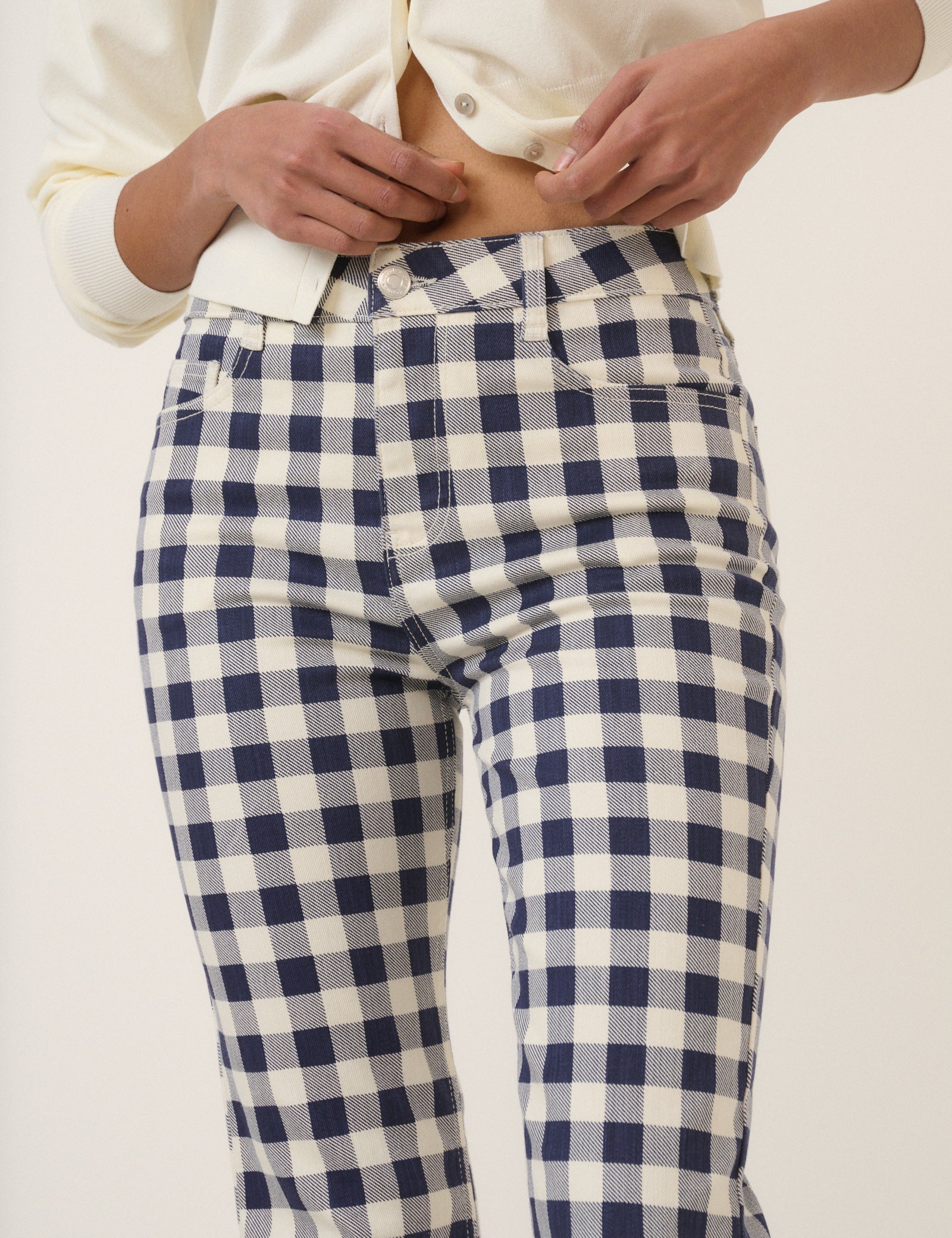 Navy Gingham Angel Kick Flare Jeans