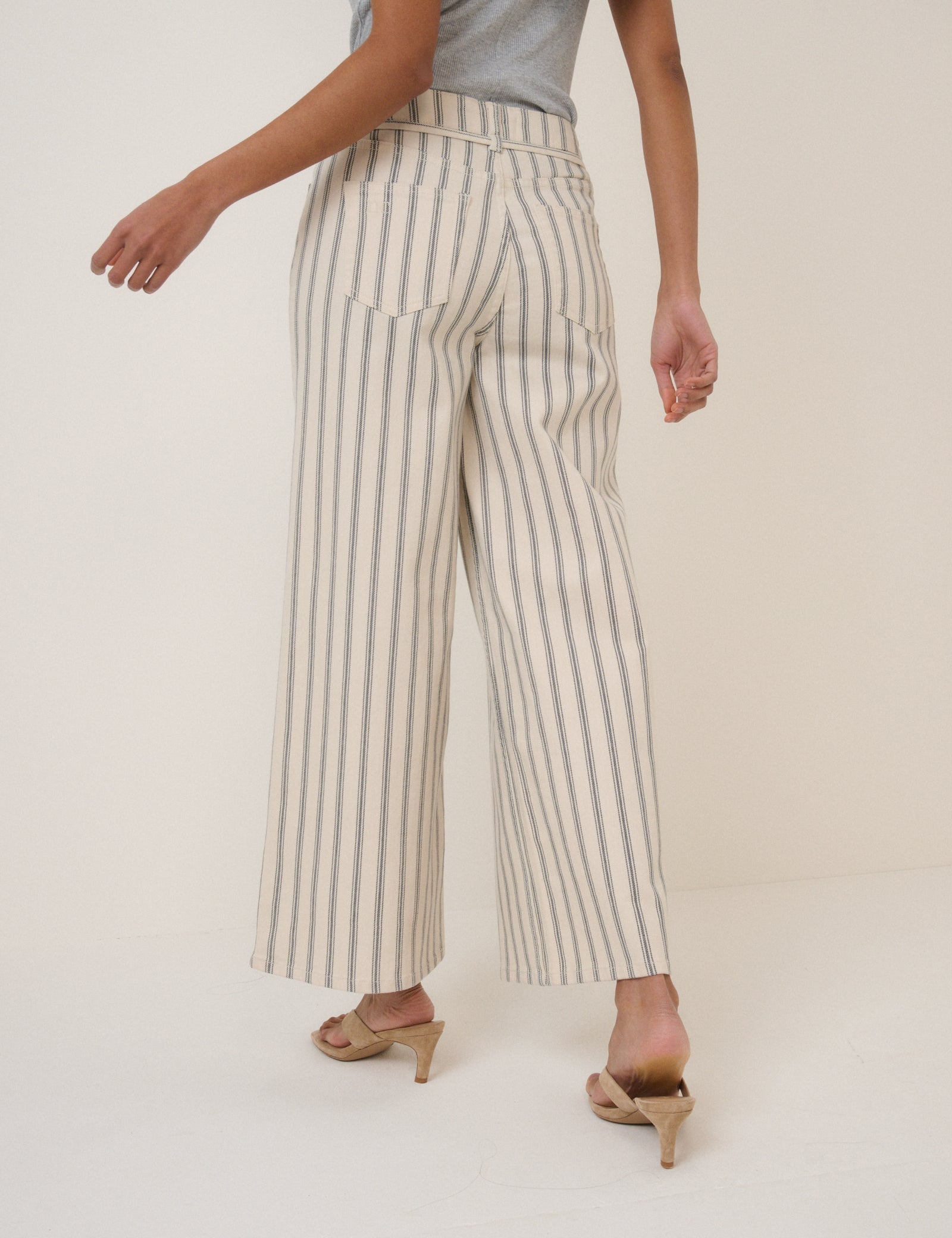 Ecru Striped Cropped Soho Wide Jeans