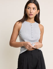 Grey Ribbed Modal Henley Vest