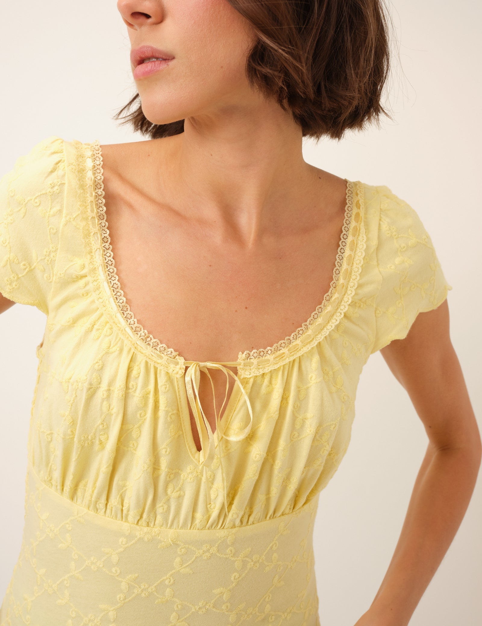 Yellow Broderie Milkmaid Jersey Top