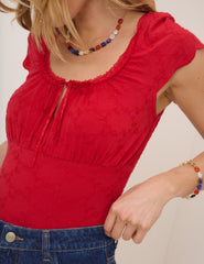 Red Broderie Milkmaid Jersey Top