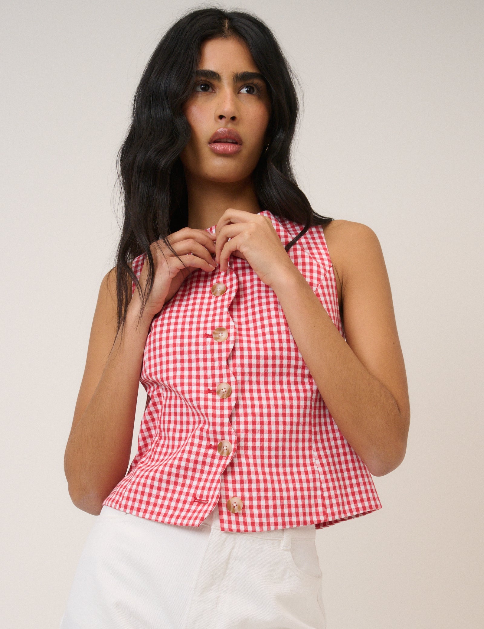 Red Gingham Scalloped Waistcoat