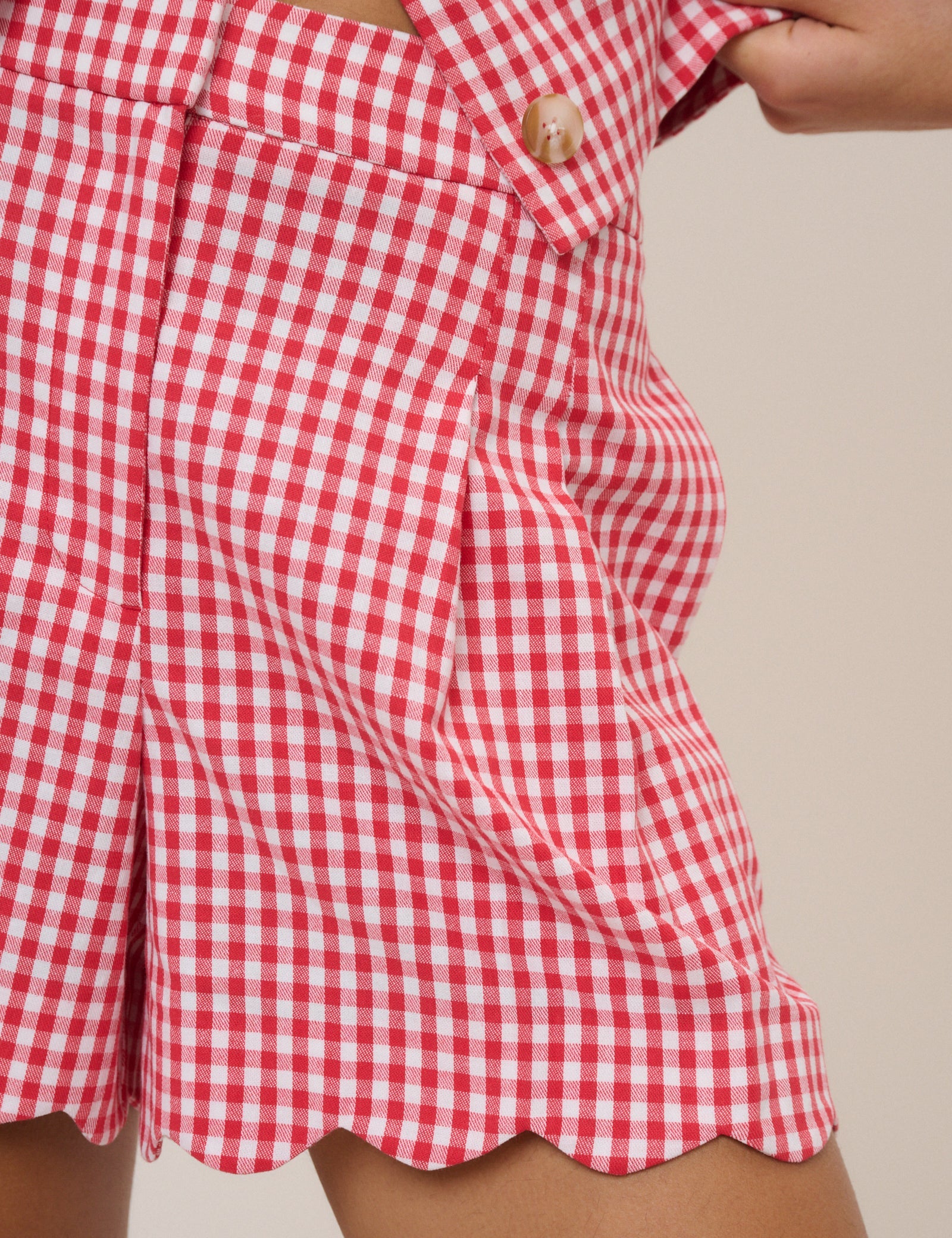 Red Gingham Scallop Tailored Shorts