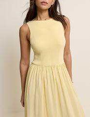 Yellow Ribbed Boat Neck Knitted Dress