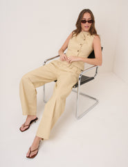 Beige Barrel Leg Tie Trousers