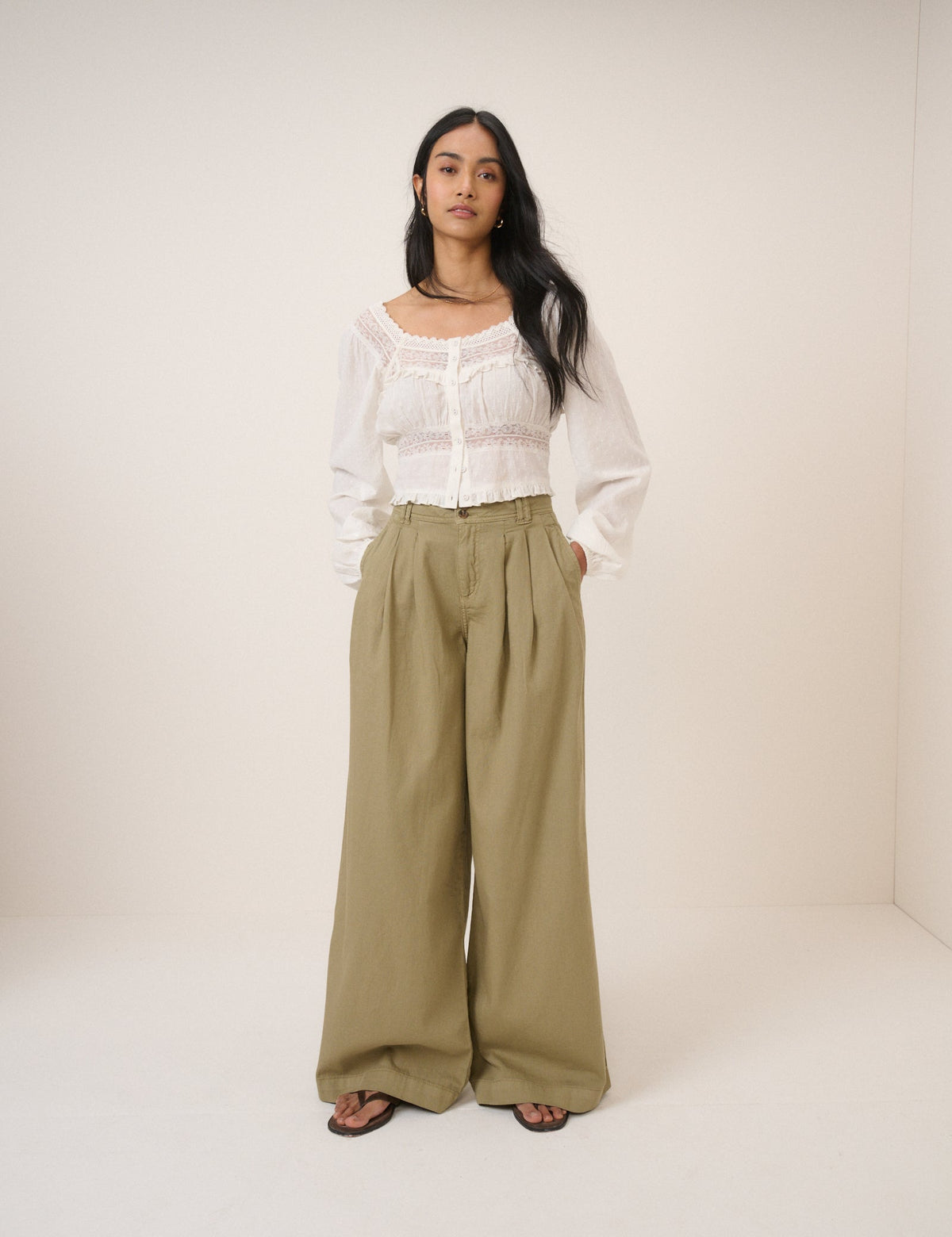 Green Pleated Wide Leg Trousers