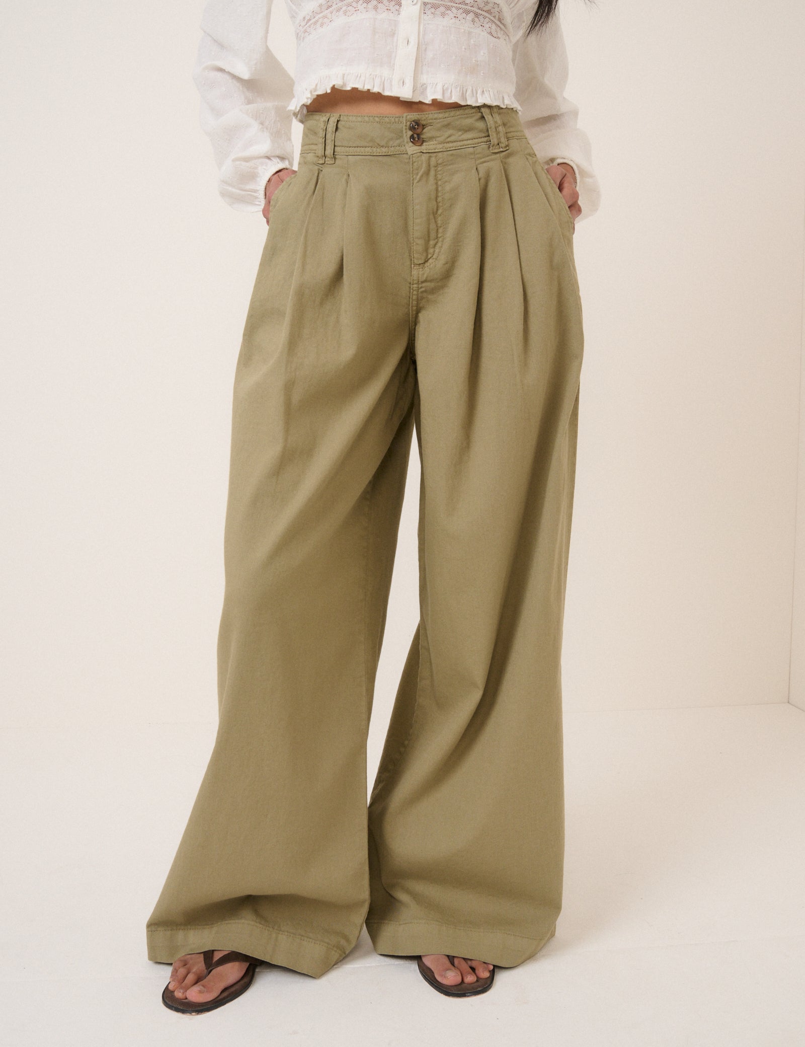 Green Pleated Wide Leg Trousers