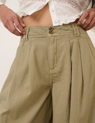 Green Pleated Wide Leg Trousers
