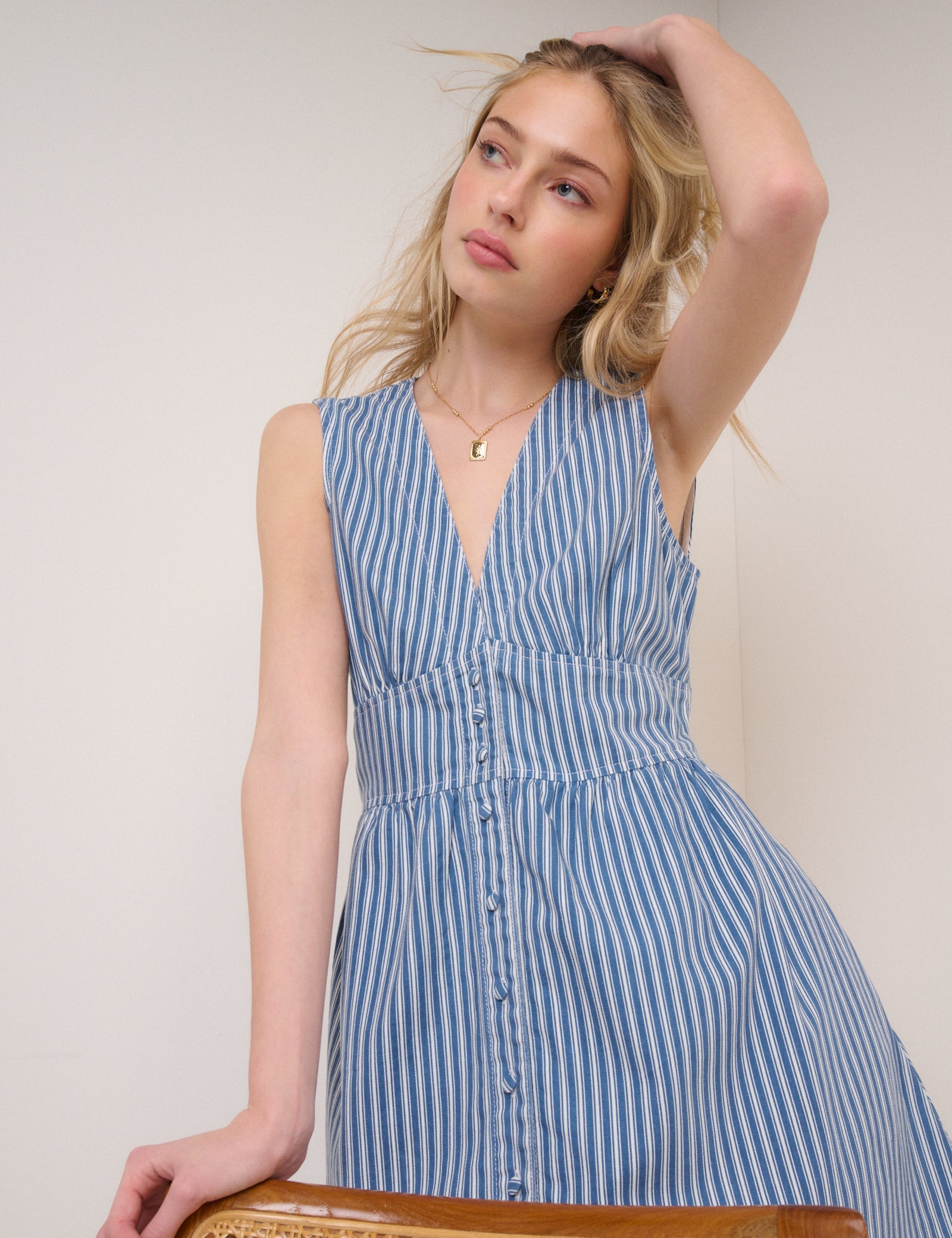 Blue Denim Pinstripe Starlight Mini Dress