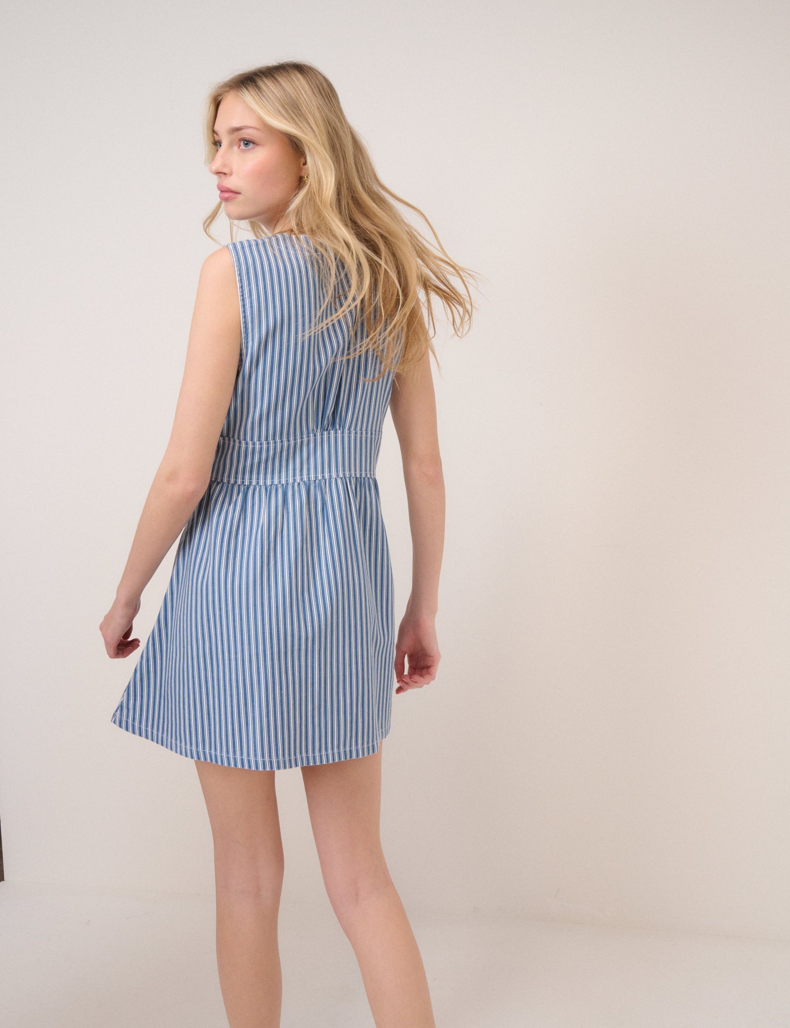 Blue Denim Pinstripe Starlight Mini Dress