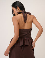 Brown Pinstripe Halterneck Top