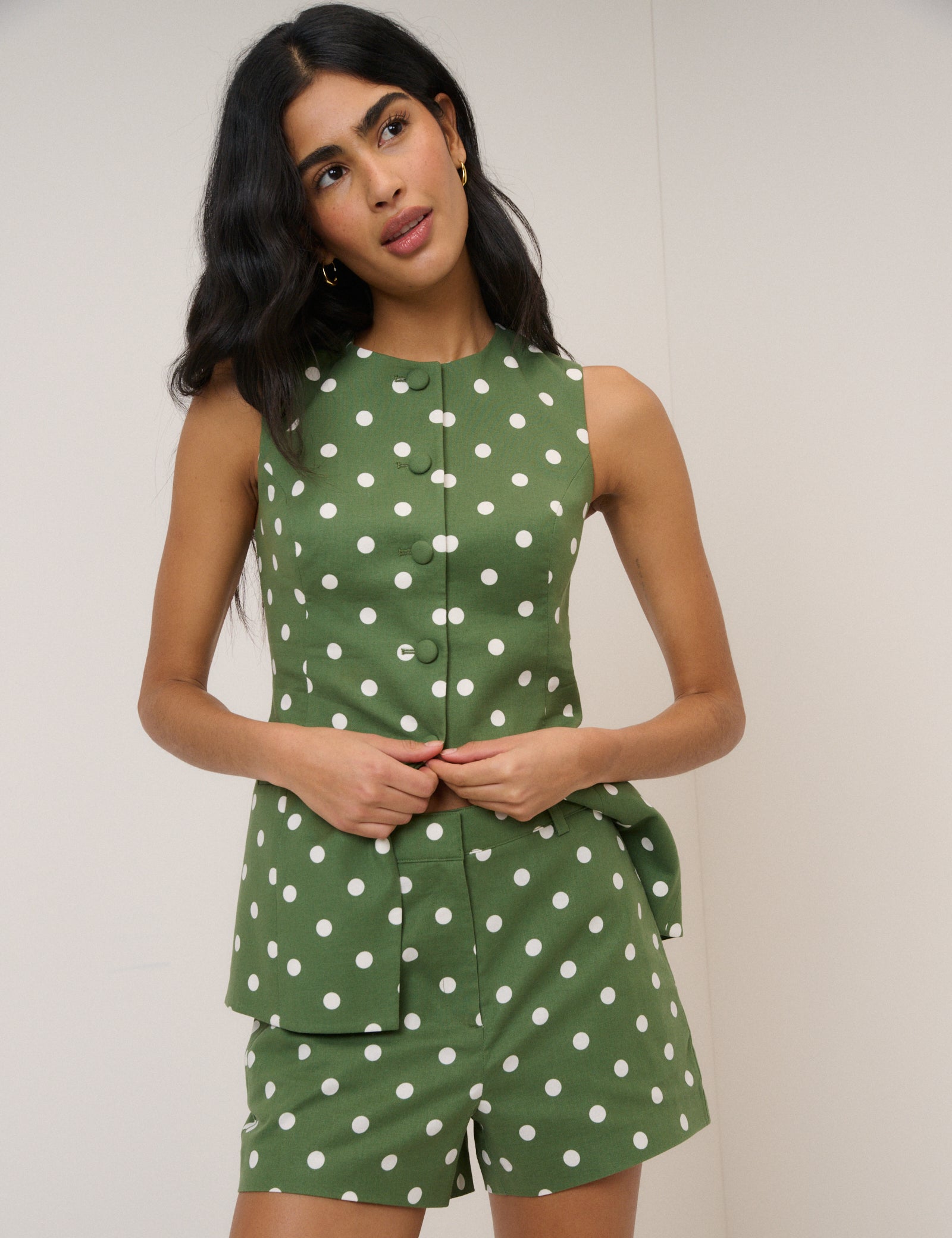 Green Polka Dot Tailored Shorts