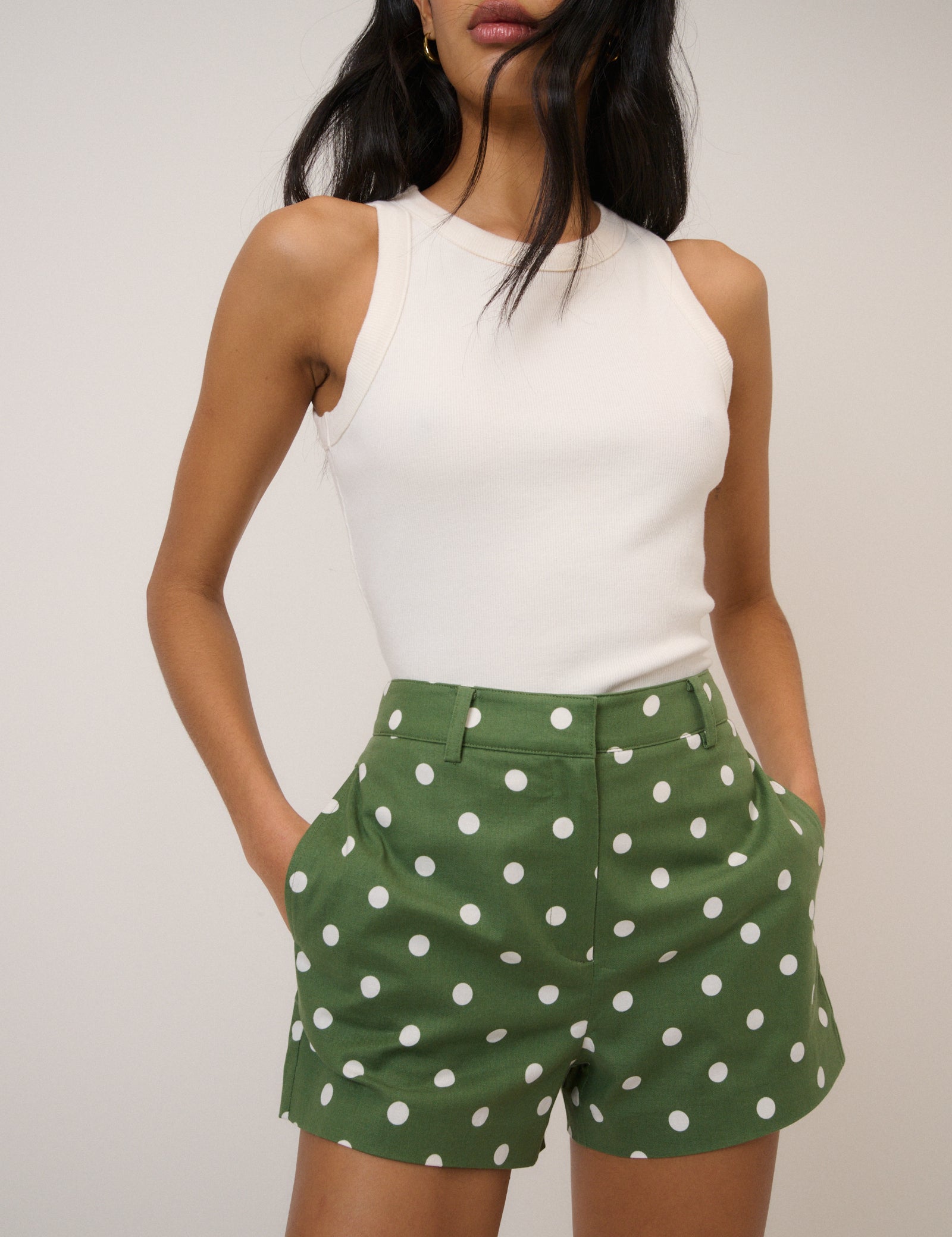 Green Polka Dot Tailored Shorts